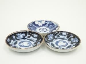 明治期　伊万里焼　印判染付小皿3客